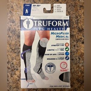 Truform Microfiber Medical Compression Open Toe Socks - Black (20-30 mmHg)